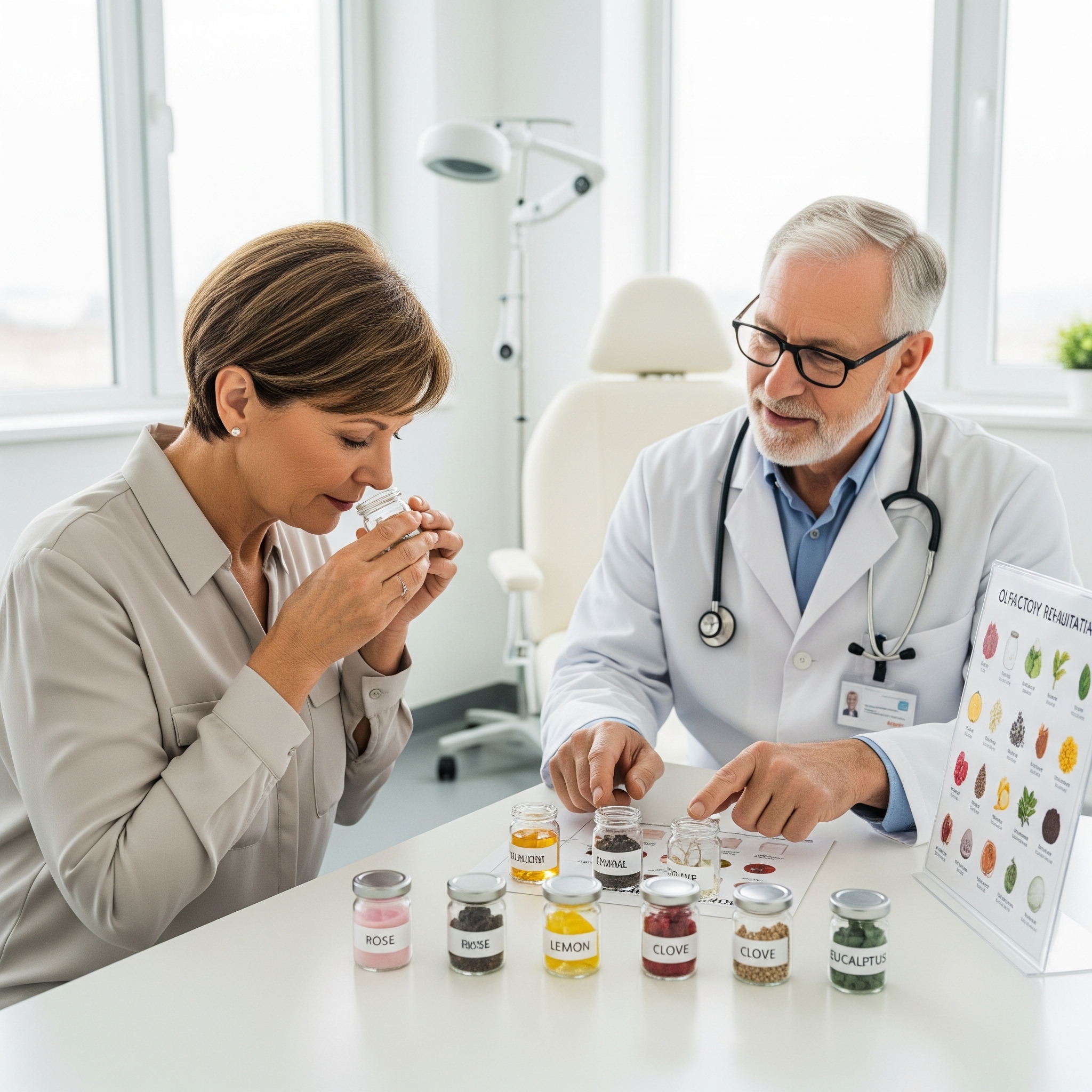 Mujer realizando rehabilitación olfativa